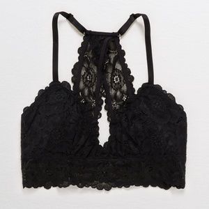 Aerie AE Poppy Lace Padded Bralette Black XL